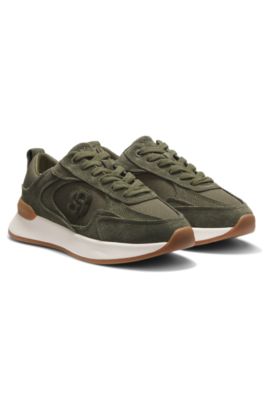 Suede sneakers with Double B monogram, Dark Green
