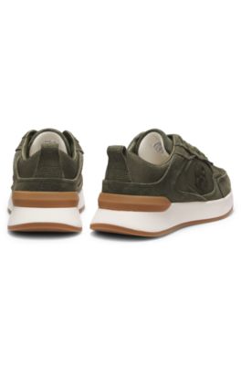 Suede sneakers with Double B monogram, Dark Green