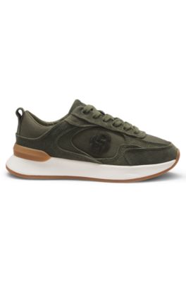 Suede sneakers with Double B monogram, Dark Green