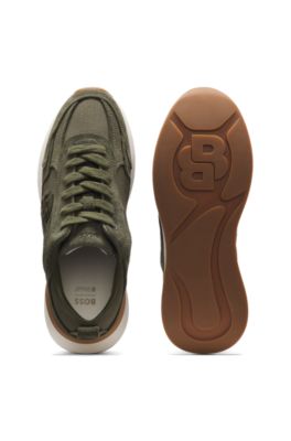 Suede sneakers with Double B monogram, Dark Green