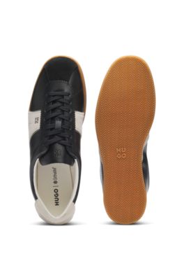 Leather sneakers with suede and zigzag details, Black