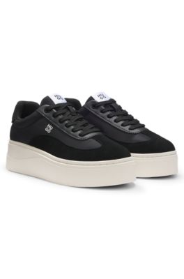 Deportivas con plataforma con ribetes de ante y plantilla c&oacute;moda, Negro