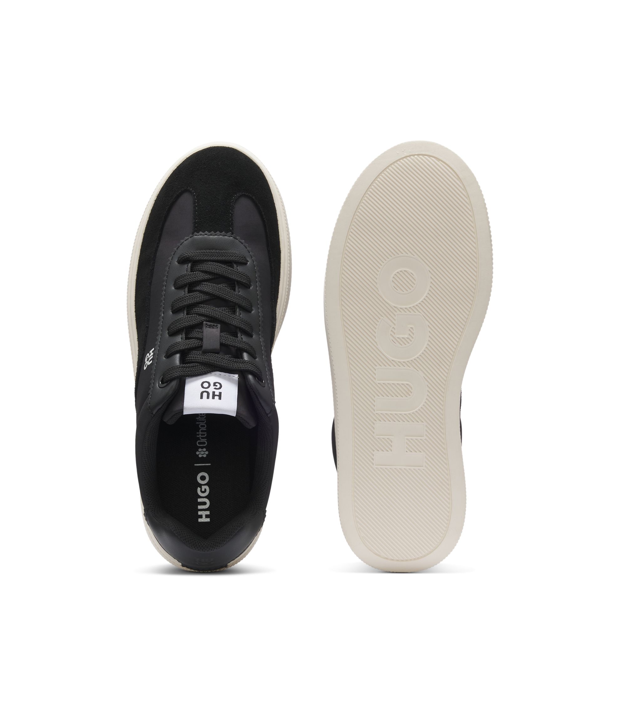 HUGO - Platform sneakers with suede trims and comfort insole - Black