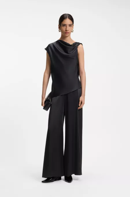 Straight-leg jumpsuit with pin and gathered detail