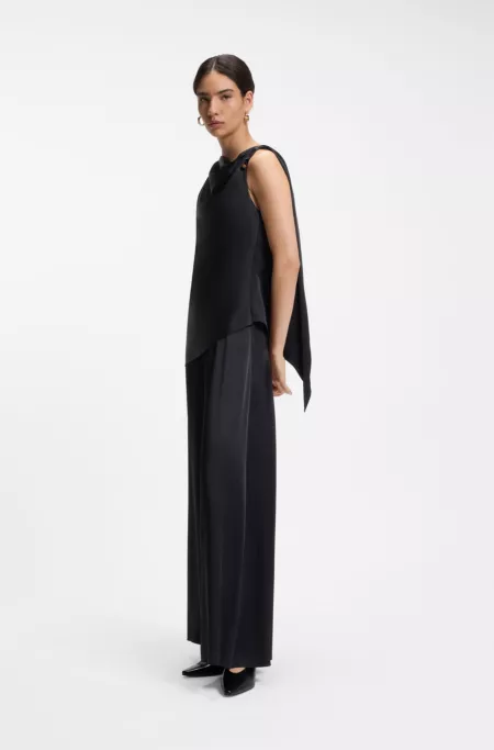Straight-leg jumpsuit with pin and gathered detail