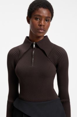 HUGO x entire studios jersey con cuello de cremallera, Marr&oacute;n oscuro