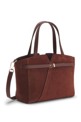 BOSS - BOSS Revers Tote bag in soft suede with buckled strap - Brown