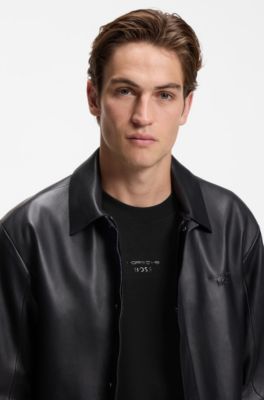 Porsche x BOSS long-sleeved T-shirt with glossy logo, Black