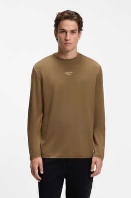 Porsche x BOSS long-sleeved T-shirt with glossy logo, Brown