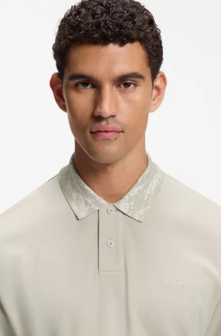 Cotton piqué polo shirt with jacquard collar
