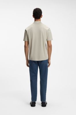 Cotton piqu&eacute; polo shirt with jacquard collar, Light Beige