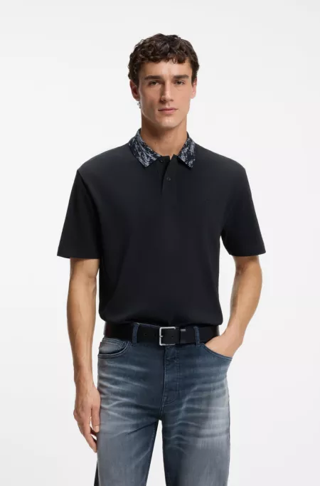 Cotton piqué polo shirt with jacquard collar