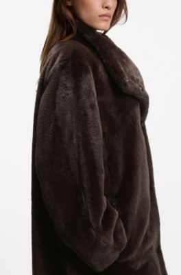 Abrigo de peluche relaxed fit, Marr&oacute;n