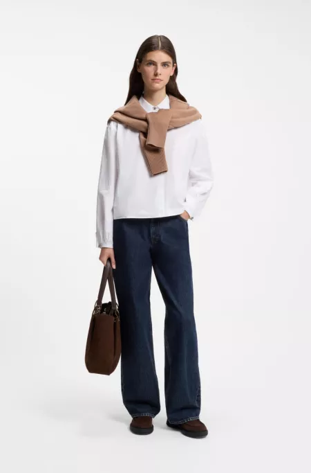Wide-leg jeans in dark-blue cotton denim