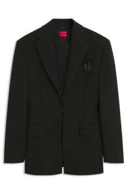 Modern-fit blazer in stretch twill, Black