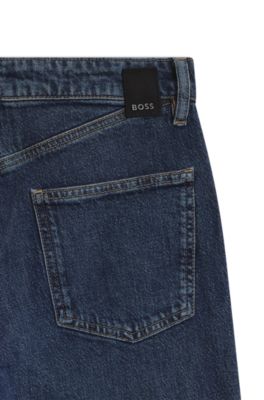 Straight-fit jeans in marble-washed blue stretch denim, Dark Blue