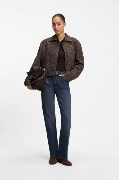 Straight-fit jeans in marble-washed blue stretch denim