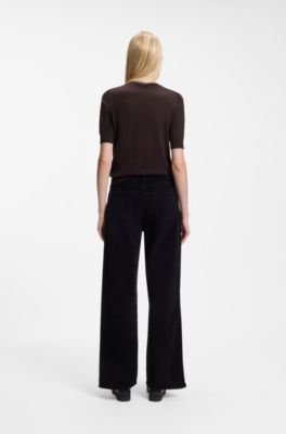 Wide-leg jeans in comfort-stretch corduroy denim, Black