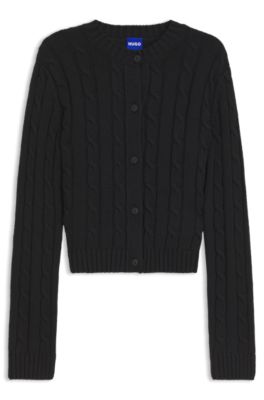 Cable-knit cardigan with button closure, Black