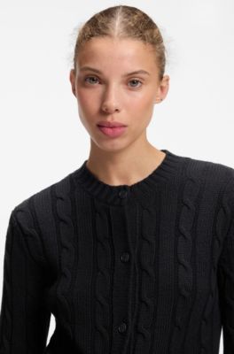 Cable-knit cardigan with button closure, Black
