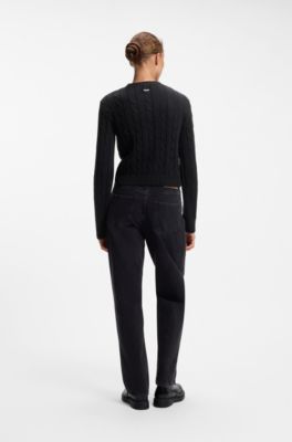 Cable-knit cardigan with button closure, Black