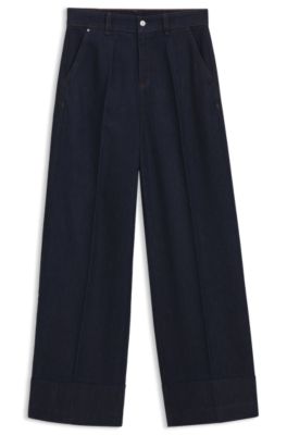 Wide-leg jeans in indigo denim, Dark Blue