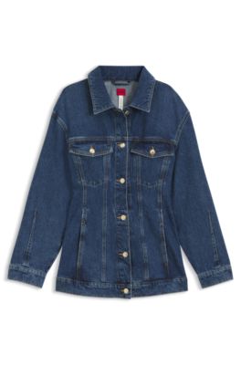 Slim-fit hourglass denim jacket in Japanese cotton, Blue
