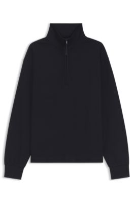 Cotton and wool-blend zip-up sweatshirt, Dark Blue