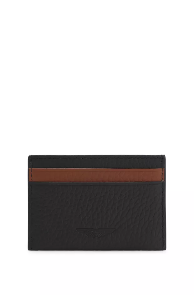 BOSS x ASTON MARTIN card holder in two-tone leather, Black
