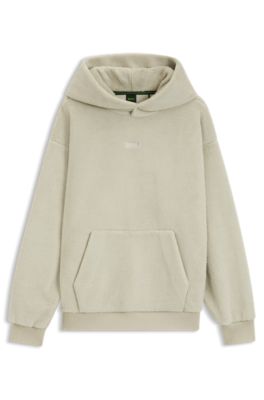 Sudadera con capucha de peluche con logo bordado, Beige claro