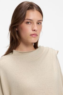 Poncho con detalle de bufanda integrada, Blanco