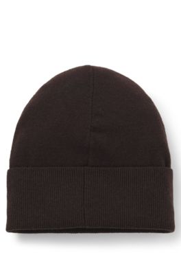 Gorro de punto de lana y cachemira con etiqueta de logo, Marr&oacute;n