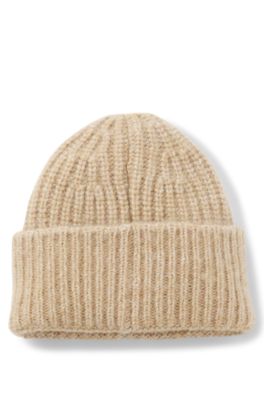 Bonnet en laine et alpaga &agrave; grosse maille c&ocirc;tel&eacute;e, Blanc