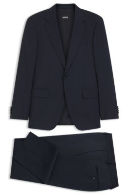 Costume Slim deux pi&egrave;ces en laine vierge, Bleu fonc&eacute;