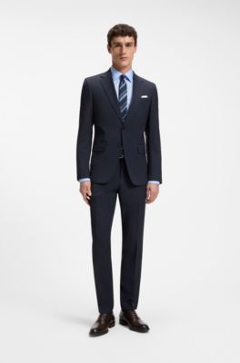 Traje slim fit de dos piezas en lana virgen, Azul oscuro