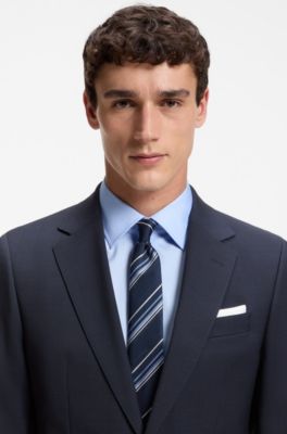 Costume Slim deux pi&egrave;ces en laine vierge, Bleu fonc&eacute;