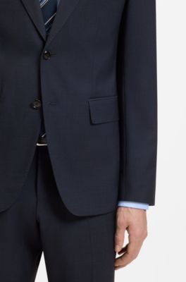 Traje slim fit de dos piezas en lana virgen, Azul oscuro