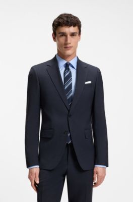 Costume Slim deux pi&egrave;ces en laine vierge, Bleu fonc&eacute;