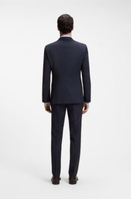 Costume Slim deux pi&egrave;ces en laine vierge, Bleu fonc&eacute;