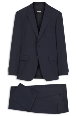 Traje slim fit de dos piezas en lana virgen, Azul oscuro