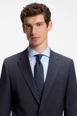 Two-piece slim-fit suit in virgin wool, Dark Blue