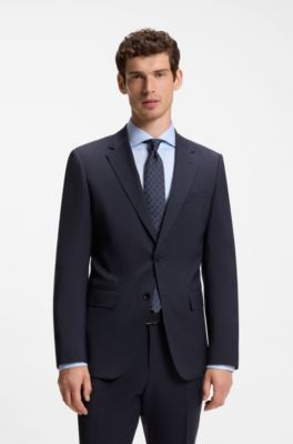 Two-piece slim-fit suit in virgin wool, Dark Blue