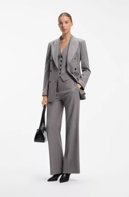 Pinstripe regular-fit pants with D-ring detail