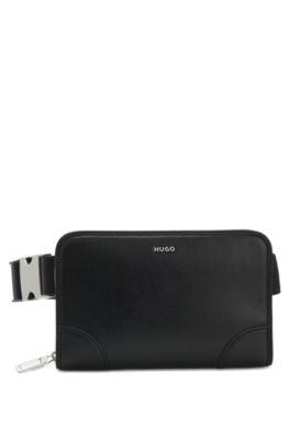 Bolso bandolera con herrajes de plata cepillados, Negro