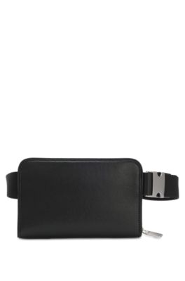 Bolso bandolera con herrajes de plata cepillados, Negro