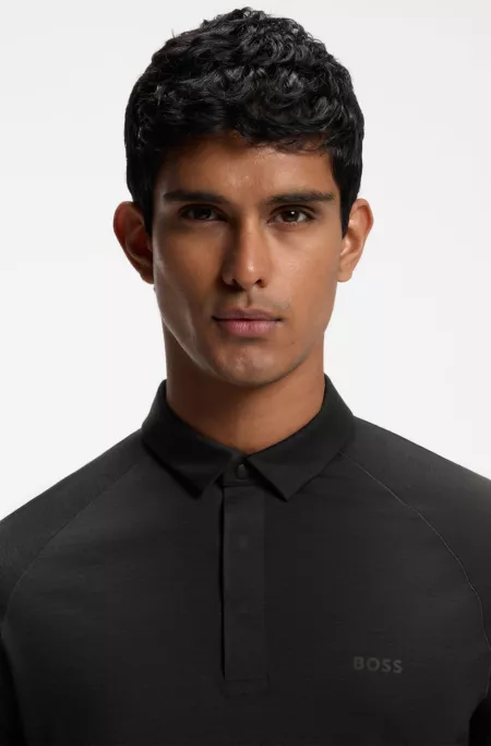 Wool-blend slim-fit polo shirt with concealed placket