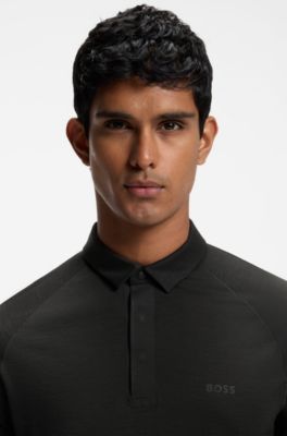 Wool-blend slim-fit polo shirt with concealed placket, Dark Grey