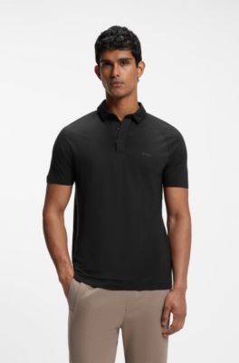 Wool-blend slim-fit polo shirt with concealed placket, Dark Grey