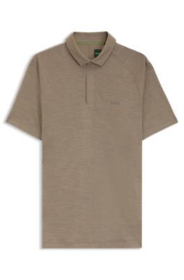 Wool-blend slim-fit polo shirt with concealed placket, Light Brown
