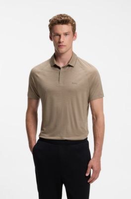 Wool-blend slim-fit polo shirt with concealed placket, Light Brown